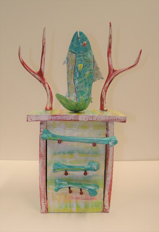 Jeannie French, untitled (fish and antlers), mixed media, 1988  South Dakota Art Museum Collection, 2011.02.2.  Gift of Dr. Norman Gambill.