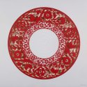 Anila Quayyum Agha, "Flowers (Red)," Mixed media on paper (red circle with outer cutouts, red beads, and white stitching on center) 29.5 x 29.5 in - SDAM
